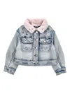Monnalisa Stitch Rhinestone And Fur Jacket In Blue