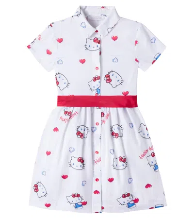Monnalisa Kids' X Hello Kitty Cotton Poplin Shirt Dress In White