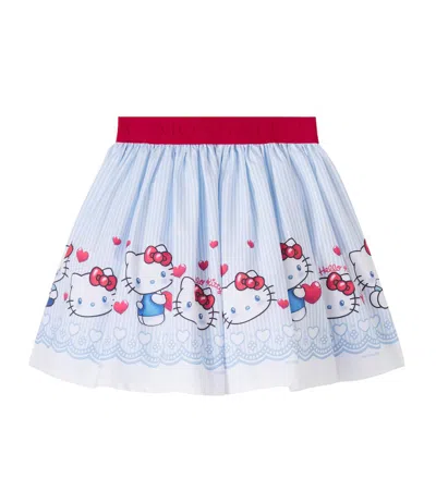 Monnalisa Kids' X Hello Kitty Striped Cotton Skirt In Blue