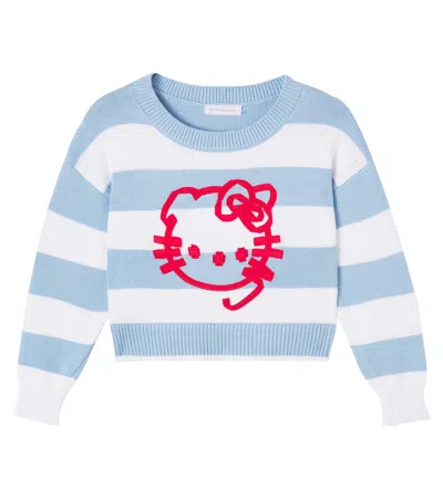Monnalisa Kids' X Hello Kitty Striped Sweater In Blue