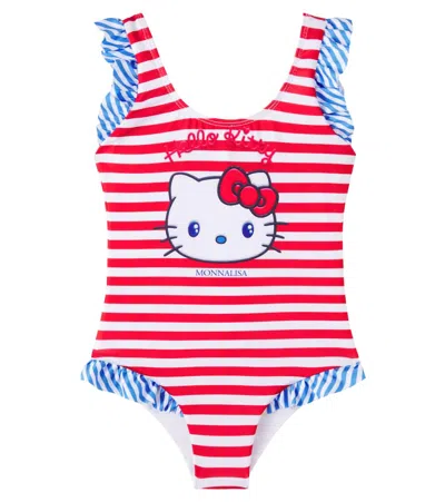 Monnalisa Kids' X Hello Kitty Striped Swimsuit In Multi
