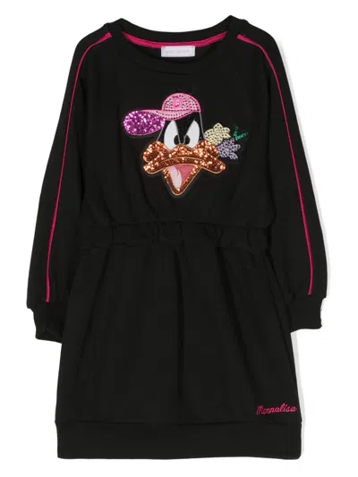 Monnalisa Kids' X Looney Tunes Long-sleeved Dress In Black