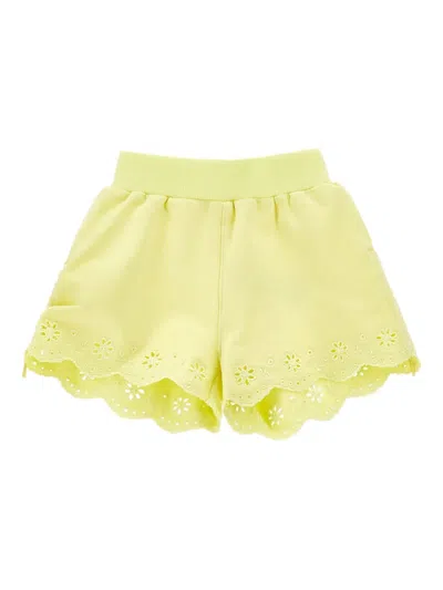 Monnalisa Scalloped Drawstring Shorts In Yellow