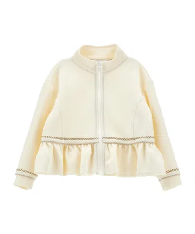 Monnalisa Kids' Zip-up Bomber Jacket In White