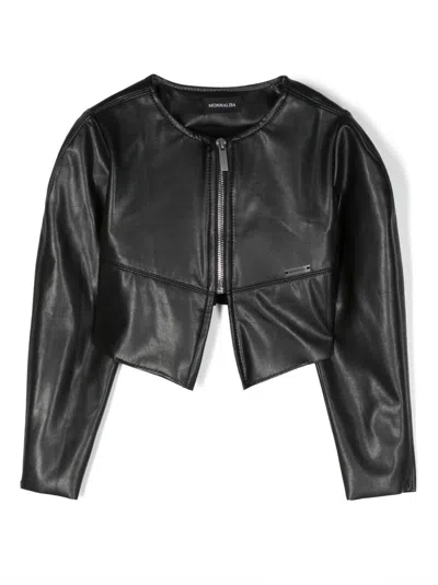 Monnalisa Kids' Zip-up Faux-leather Jacket In Black