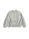 Monnalisa Zip-up Sweatshirt With Anemone Embroidery In Grey