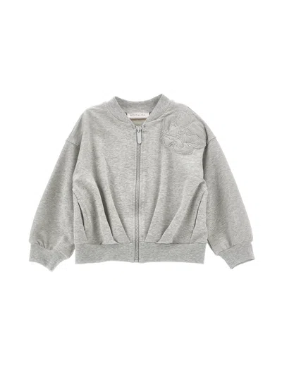 Monnalisa Kids'   Zip-up Sweatshirt With Anemone Embroidery In Grey