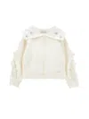 Monnalisa Zip-up Sweatshirt With Crystals And Ruffles In Cream