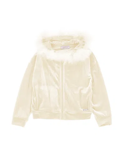 Monnalisa Kids'   Zip-up Sweatshirt With Feathers In Cream