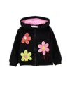 Monnalisa Zip-up Sweatshirt With Maxi Flowers In Black