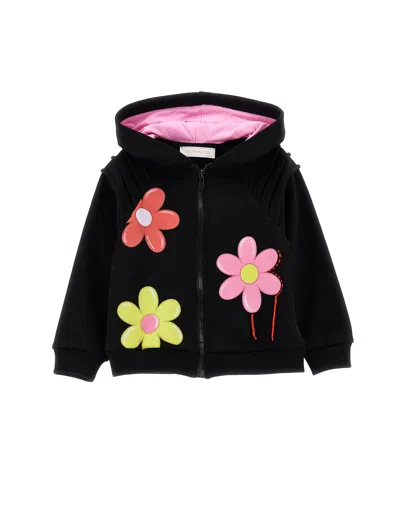 Monnalisa Kids'   Zip-up Sweatshirt With Maxi Flowers In Black