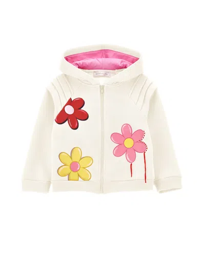 Monnalisa Kids'   Zip-up Sweatshirt With Maxi Flowers In Cream