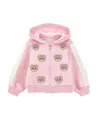 Monnalisa Zip-up Sweatshirt With Rhinestone Teddy Bears In Rosa Fairytale + Cream