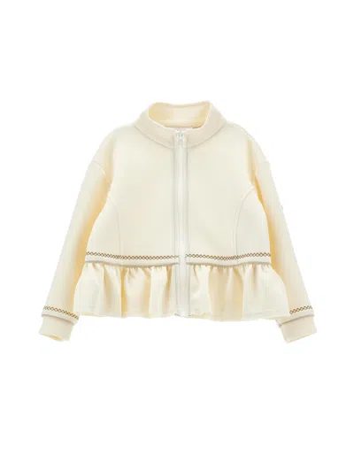 MONNALISA MONNALISA  ZIP-UP SWEATSHIRT WITH RUFFLES