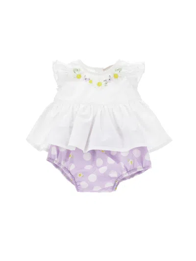 Monnalisa Babies' Floral-print Cotton Short Set (set Of Two) In White
