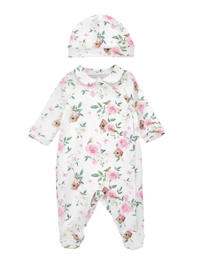 Monnalisa Babies'   Rose Cotton Suit Two Pieces In White + Multicolor