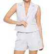 Mono B Sleeveless Button Down Stretch Vest In Light Grey In White