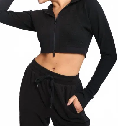 Mono B Contrast Quilted Cropped Hoodie Jacket/pant Set In Black