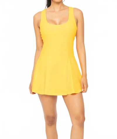 Mono B Criss-cross Square Neckline Active Dress In Mango In Yellow