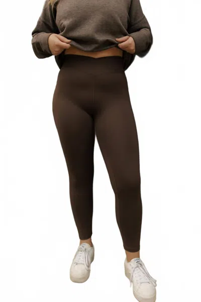 Mono B Crossover Waist Leggings In Espresso In Brown