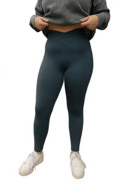Mono B Crossover Waist Leggings In Navy In Blue
