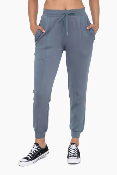 Mono B Cuffed Joggers With Zippered Pockets In Blue In Gray