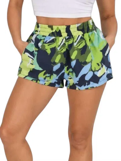 Mono B Floral Camo Fitness Short In Navy/ Green/ Neon Green/ Pale Blue