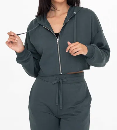 Mono B Go To French Terry Crop Hoodie In Jungle Green In Blue