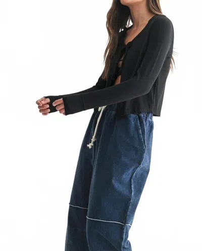 Mono B Long Sleeve Tie Top In Black In Animal Print