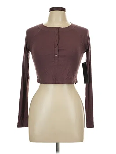Pre-owned Mono B Long Sleeve Top Burgundy Keyhole Neckline Tops