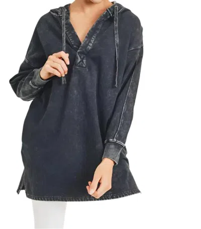 Mono B Longline Mineral Washed Hoodie In Black
