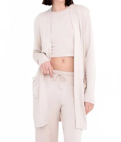 Mono B Lounge Open Front Terry Cardigan In Beige In Pink