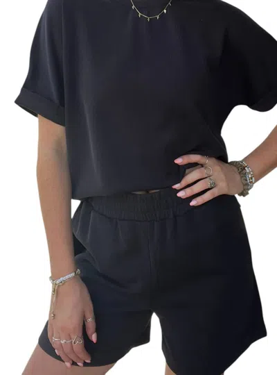 Mono B Luxe Sand Wash Ribbed Lounge Shorts In Black