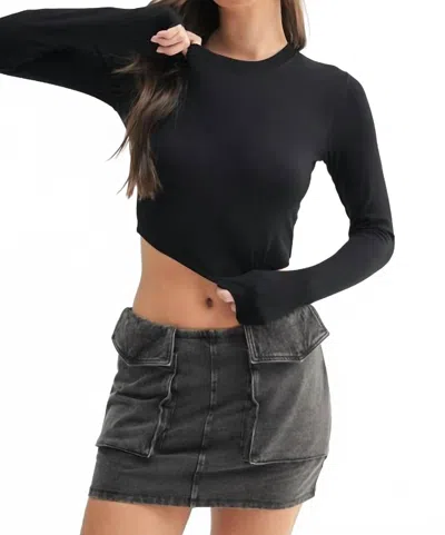 Mono B Micro Ribbed Crop Top In Black