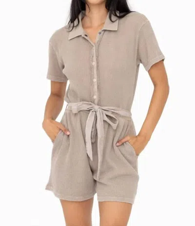 Mono B Mineral Wash Cotton Romper In Smokey Taupe In Neutral