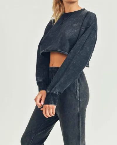 Mono B Mineral-washed Boxy Cropped Top In Black