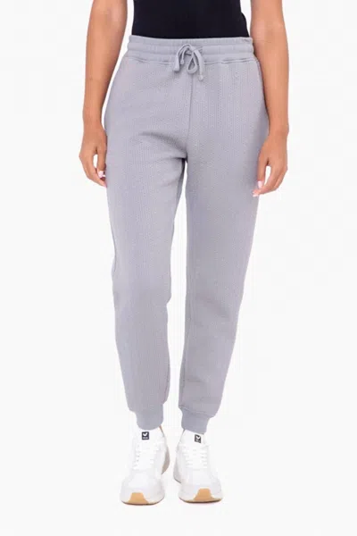 Mono B Quilted Drawstring Joggers In Moon Mist In Blue