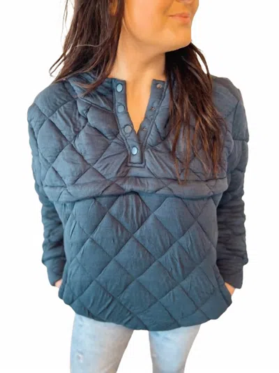 Mono B Quilted Fleece Pullover Jacket In Midnight Navy