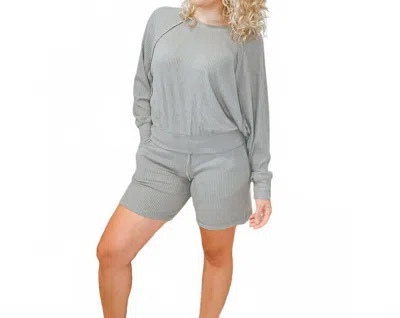Mono B Rena Ribbed Top In Moon Mist In Gray