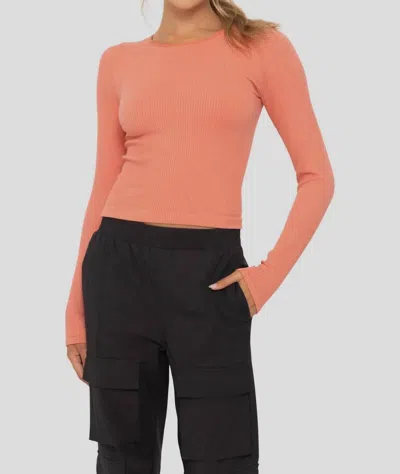 Mono B Ribbed Long Sleeve Top In Red Clay