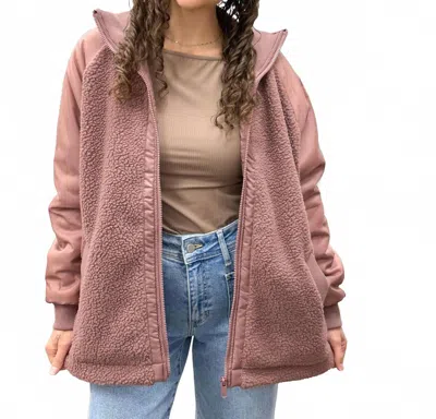 Mono B Sherpa Zip Up Long Bomber Jacket In Dark Mauve In Brown