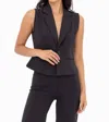 Mono B Sleeveless Button Down Stretch Vest In Black