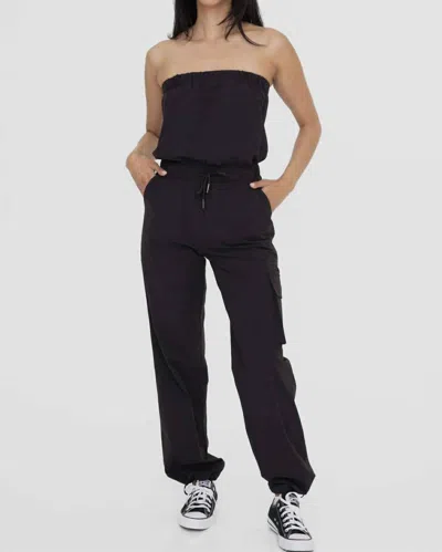 Mono B Strapless Cargo Jumpsuit In Black In Multi