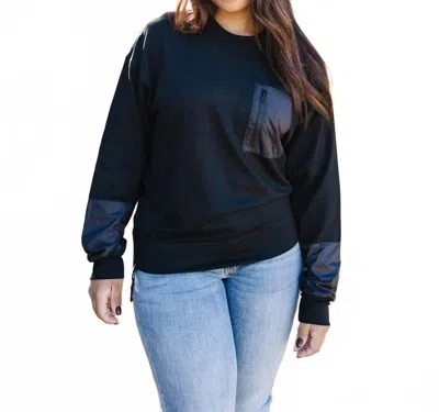 Mono B Taite Long Sleeve Top In Black In Blue