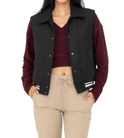 Mono B Varsity Stripe Snap Button Vest In Black