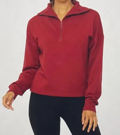 Mono B Velvet Half Zip Pullover In Maroon In Multi