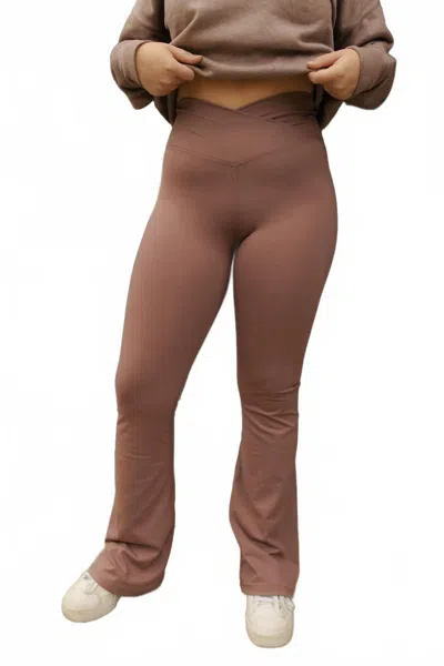Mono B Venice Crossover Over Waist Lounge Pants In Rose Taupe In Brown