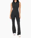 Mono B Venice Half Zip Flared Jumpsuit In Black In Black