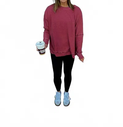 Mono B Waffle Ribbed Pullover In Garnet Red