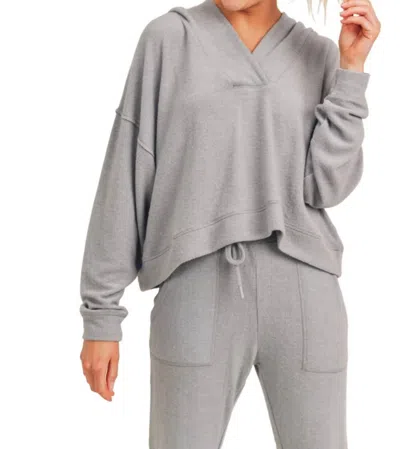 Mono B Wash Long-sleeve V-neck Hoodie In Grey In Gray